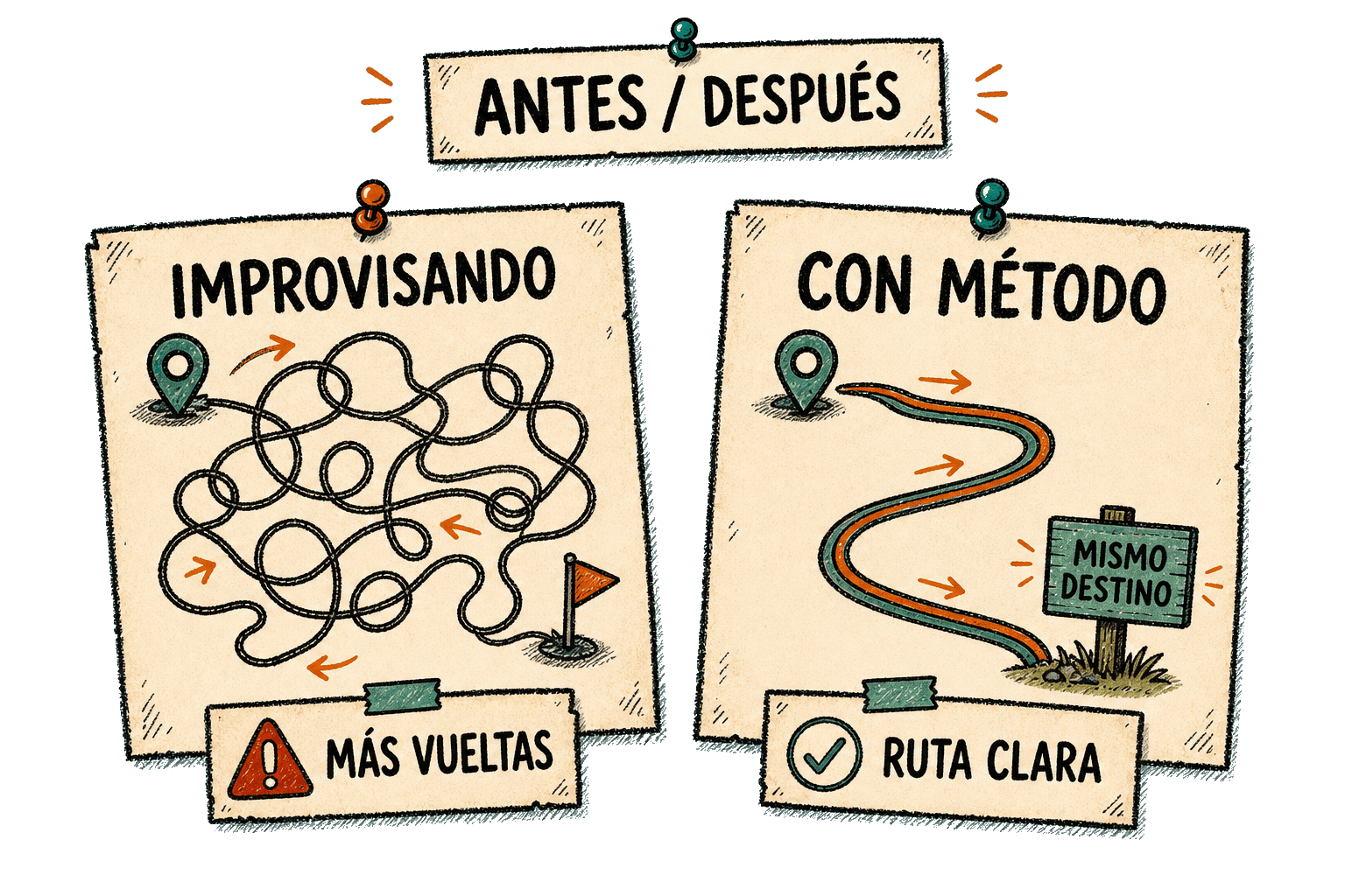 Doodle: improvisando da más vueltas; con método se llega al mismo destino mediante una ruta clara.